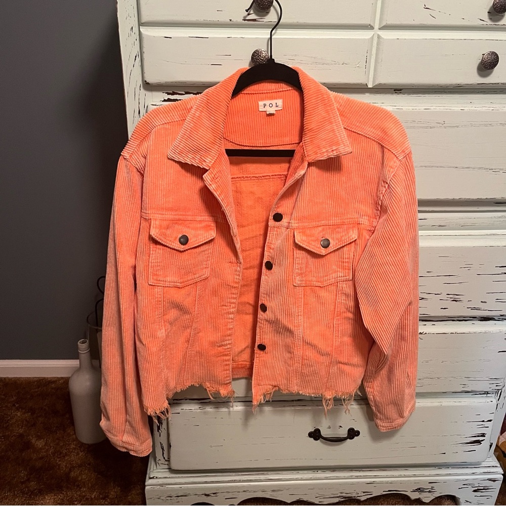 POL Women's Vibrant Orange Corduroy Jacket. Size medium.